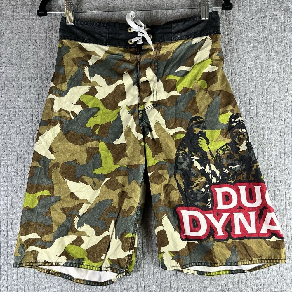 Duck Dynasty Board Shorts‎ Mens 28 Camo Green Duck Print Graphic Swim Trunks